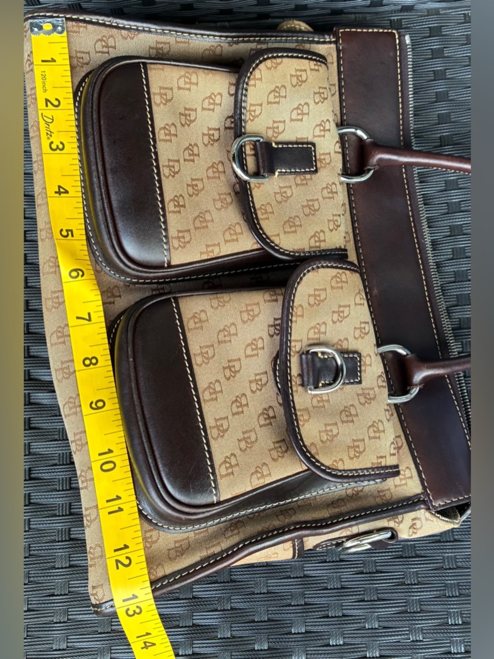 Dooney & Bourke Brown and Tan Signature Double-Pocket Satchel - Picture 3 of 16